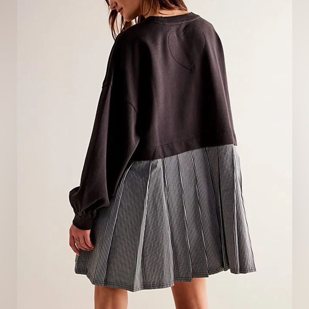 Free People Eleanor Black Combo Striped Sweatshirt Dress - Picture 3 of 8
